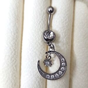 Belly BUTTON RING STAINLESS STEEL Moon 14G   Dangle